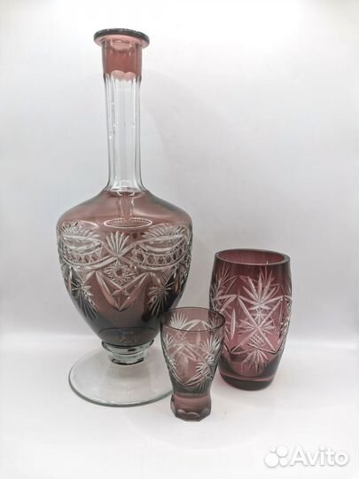 Графин Рюмка Цветное Стекло Резьба СССР