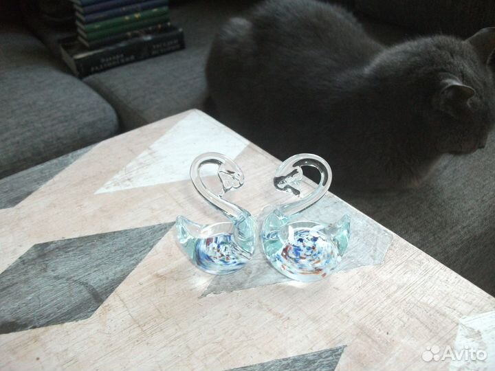 Фигурки Лебеди интерьерные стеклянные винтаж СССР