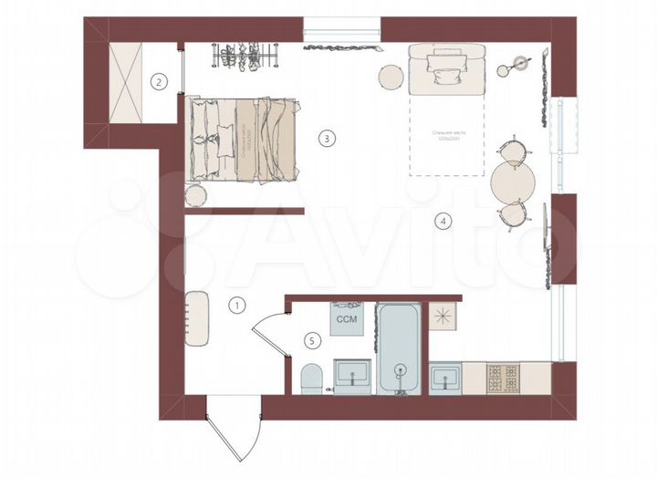 Квартира-студия, 35 м², 3/5 эт.