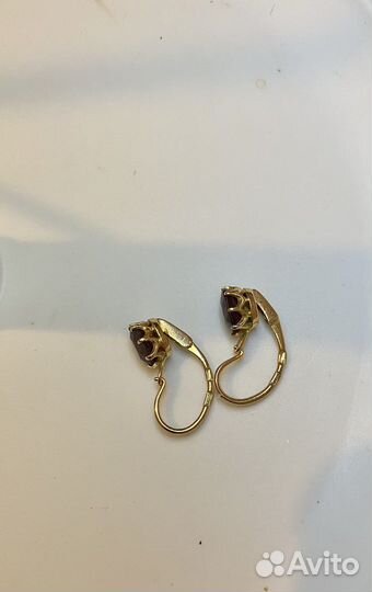 Золотые серьги 583 пробы. Гранат. СССР