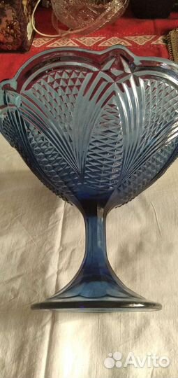 Ваза для фруктов на ножке цветное стекло СССР
