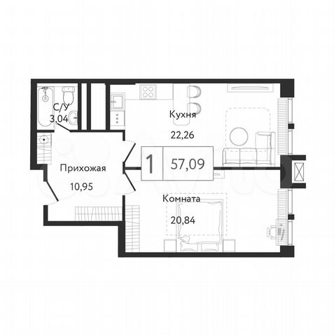 1-к. квартира, 57,1 м², 3/23 эт.