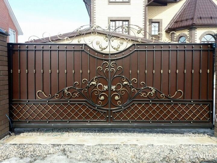 Откатные кованые ворота №003