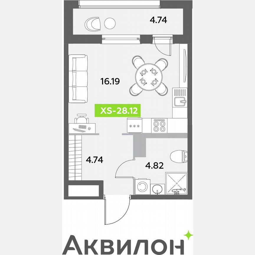 Квартира-студия, 28,1 м², 12/12 эт.