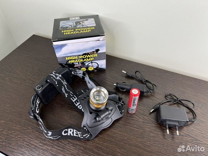 Фонарь налобный, светодиодный, аккумуляторный