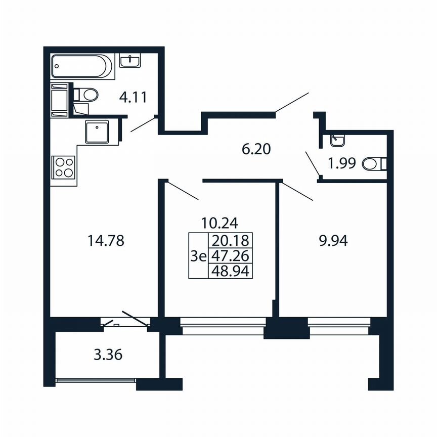 3-к. квартира, 50,6 м², 12/12 эт.