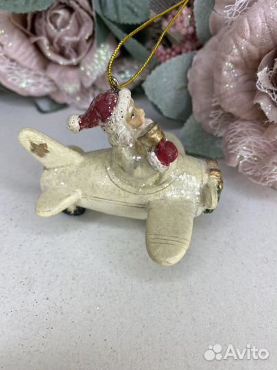 Новогодняя елочная игрушка Дед Мороз на самолете