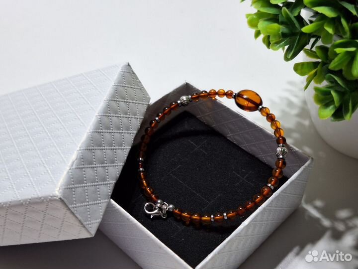 Браслет янтарный с гематитом