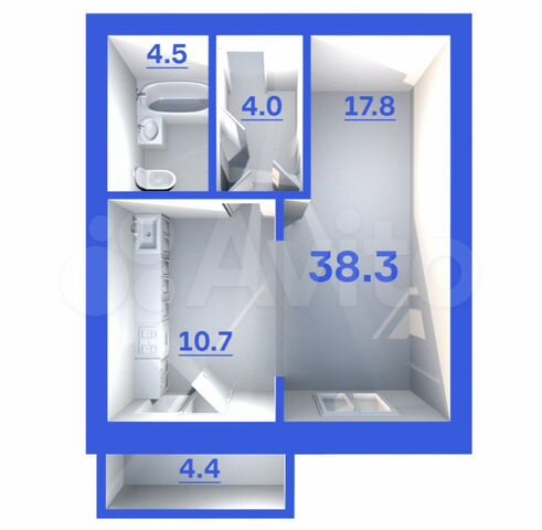 1-к. квартира, 38,3 м², 6/9 эт.