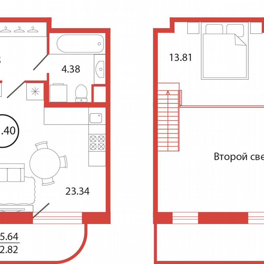 Квартира-студия, 51,4 м², 1/12 эт.