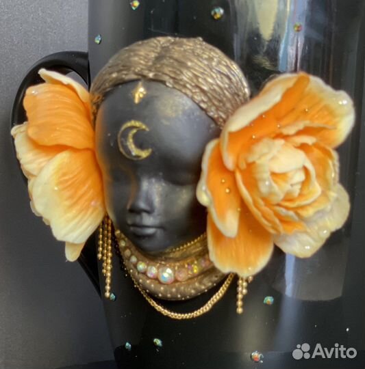 Кружка с декором из полимерной глины, подарок