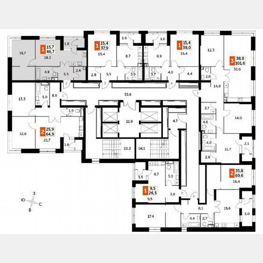 2-к. квартира, 46,7 м², 38/44 эт.