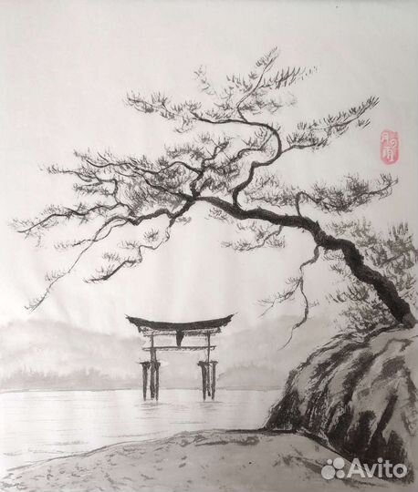 Картина пейзаж суми-э