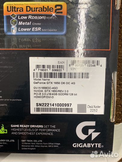 Видеокарта GTX 1650 4Gb