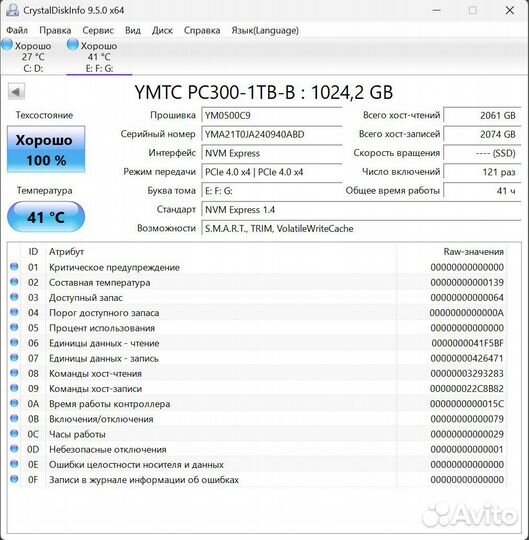 Продам ssm nvme - ymtc pc300-1tb-b (2280)