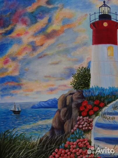 Картина маслом пейзаж, маяк