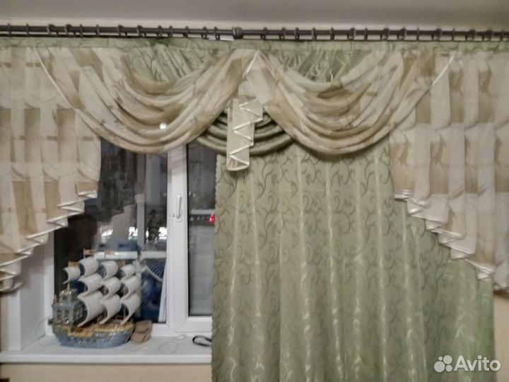 Шторы с ламбрикеном бу+ тюль