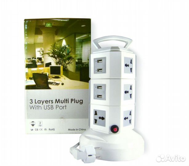 Сетевой фильтр 3-уровневый+4USB, 46271