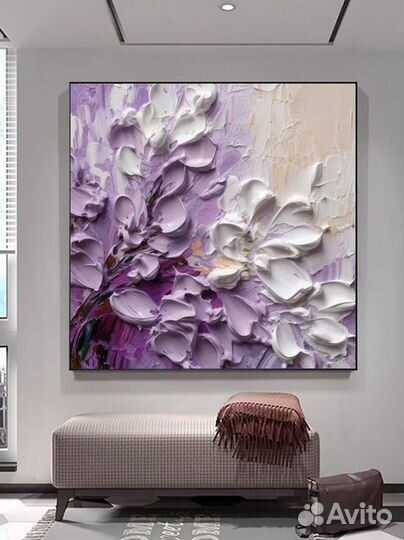 Интерьерная картина маслом Объемные цветы
