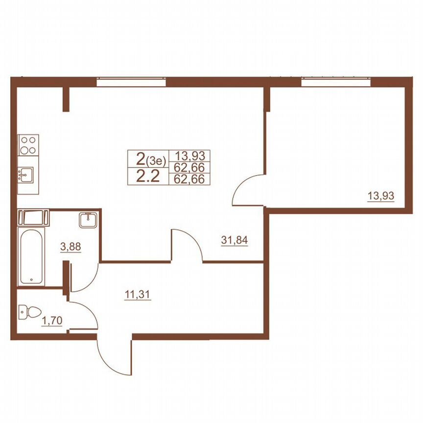 2-к. квартира, 62,7 м², 1/11 эт.