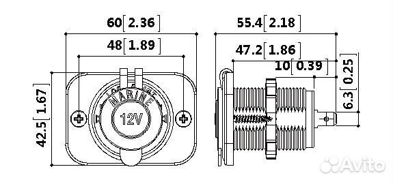 Разъем прикуривателя на панели, врезной, чёрный AE