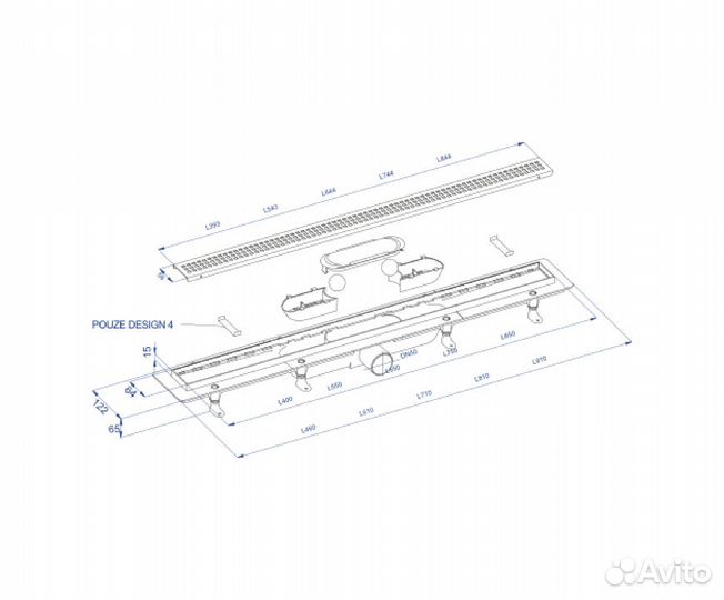 Лоток душ.55см решетка нерж/черный plastbrn osza6