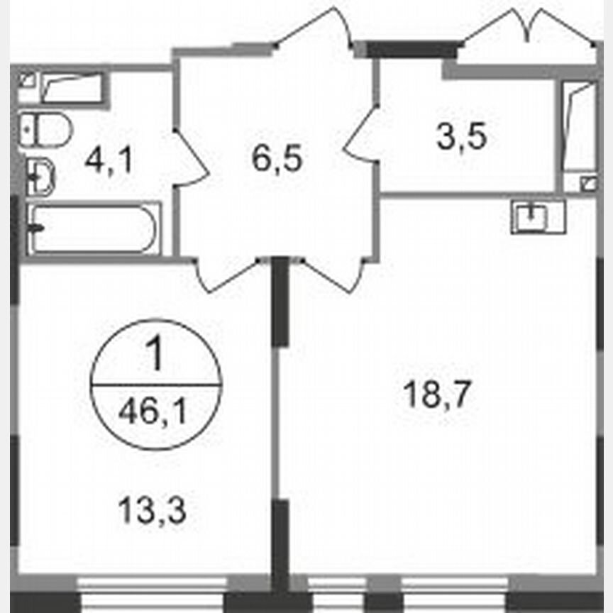 1-к. квартира, 46,1 м², 13/19 эт.