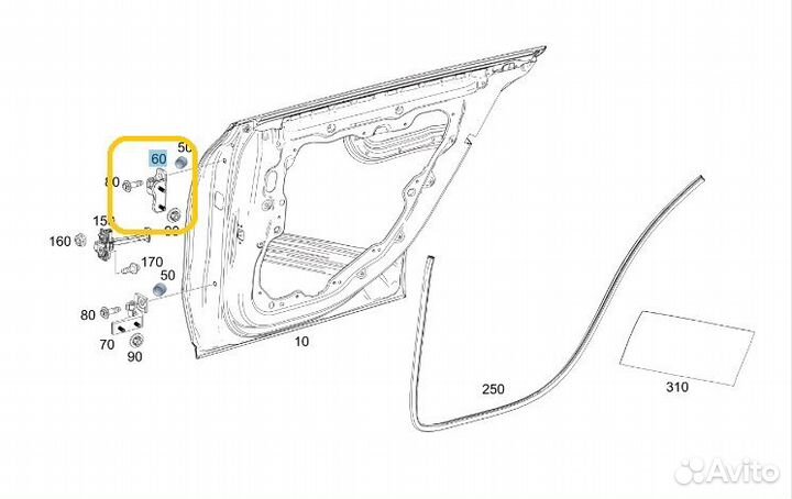 Петля двери верхняя задняя левая Mercedes-Benz