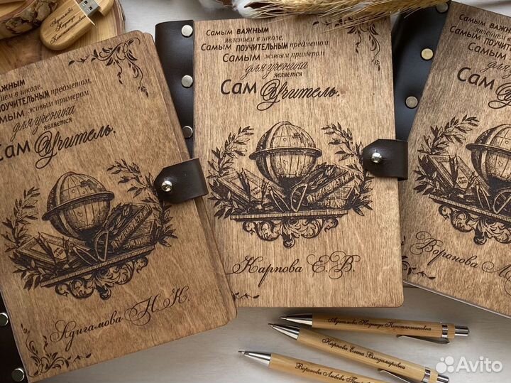 Блокнот из дерева и кожи