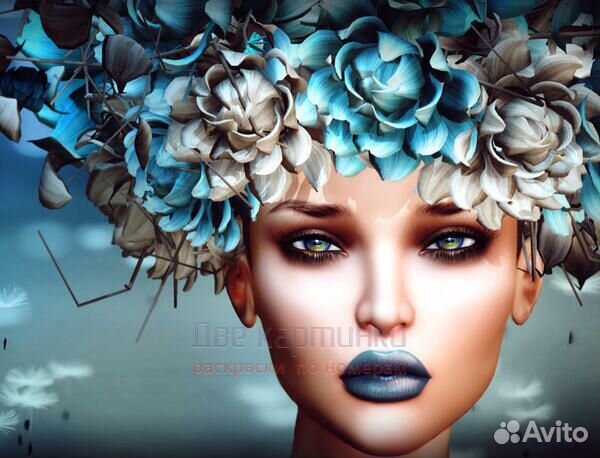 Картина по номерам 40x50 Портрет девушки с синими
