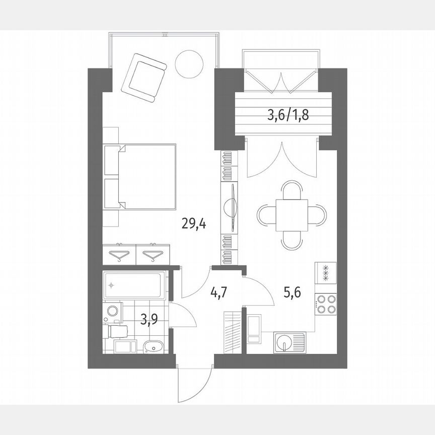 1-к. квартира, 45,4 м², 9/13 эт.