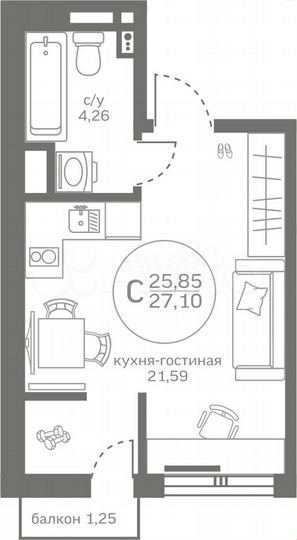 Квартира-студия, 25,9 м², 4/17 эт.
