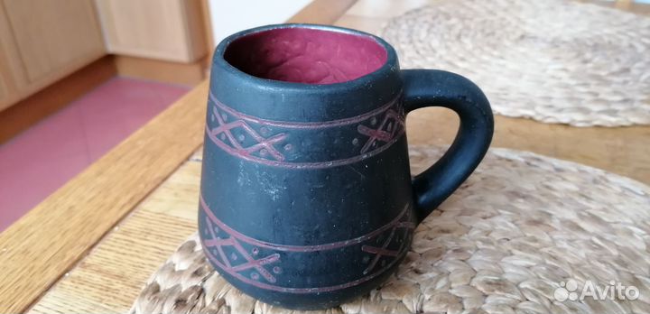Кружка черная глина Грузия СССР ручная работа
