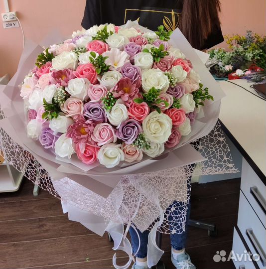 Большой букет мыльных из роз 101 шт