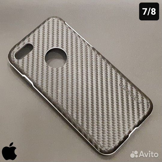 Пластиковый чехол на iPhone 7 / 8 чёрный карбон