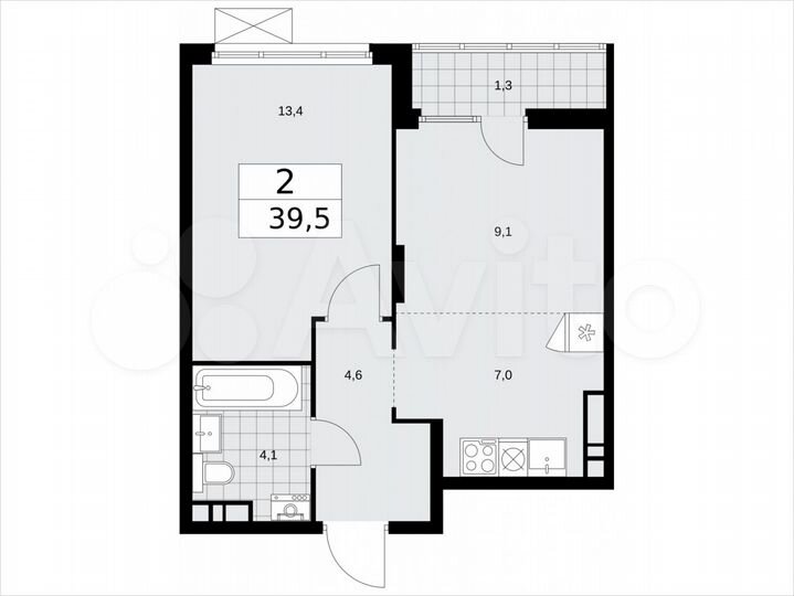 2-к. квартира, 39,5 м², 13/16 эт.