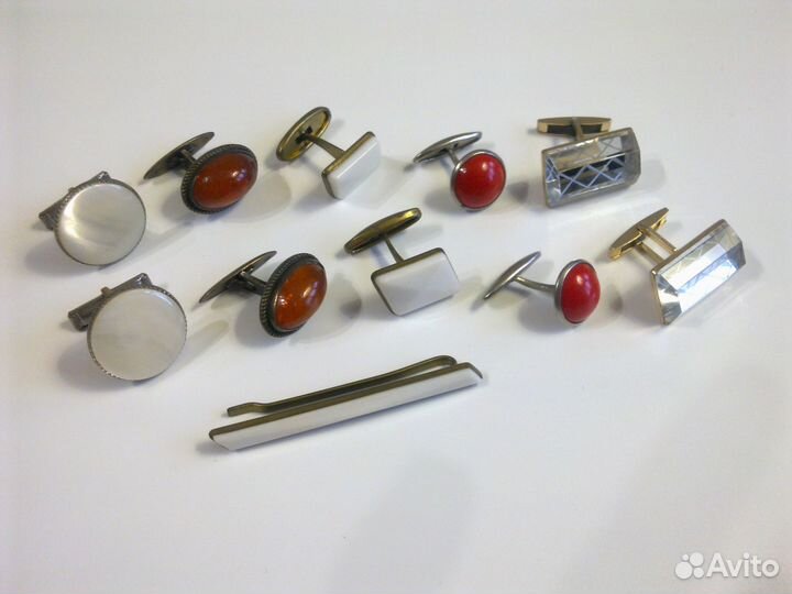 Запонки, зажимы, серебро, янтарь, СССР, 1950-60-е