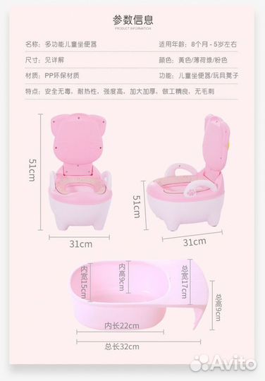 Детский горшок с мягким(силиконовым сиденьем Котик