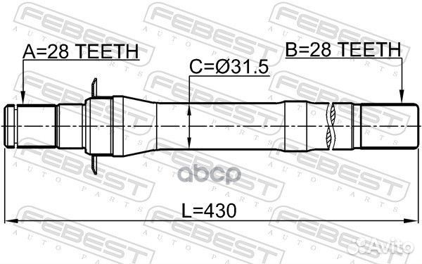 Полуось перед прав 1212IX35AT6 Febest