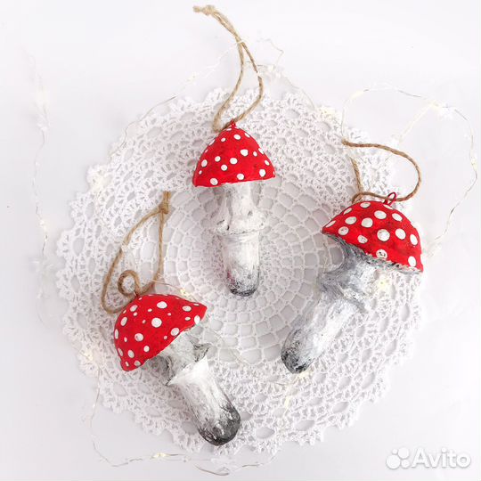 Интерьерные подвесы Мухоморы, игрушка на елку