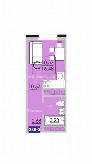 Квартира-студия, 16,5 м², 12/25 эт.