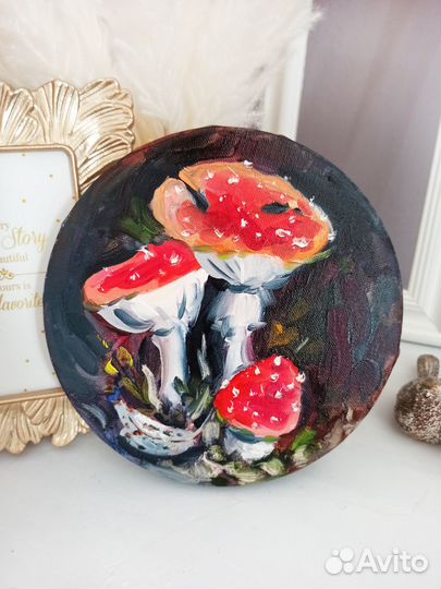 Картина мухоморы масло холст живопись