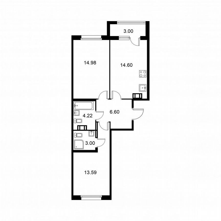 2-к. квартира, 58,5 м², 4/9 эт.