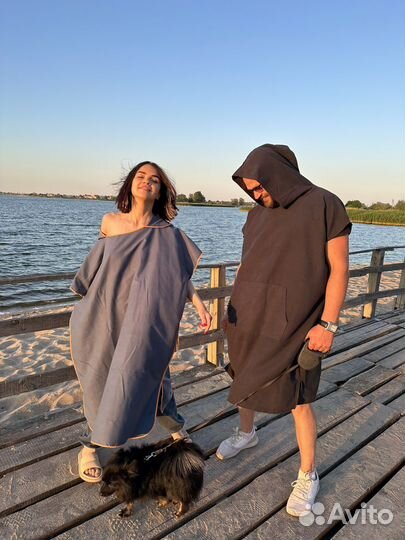 Пончо полотенце из микрофибры с капюшоном