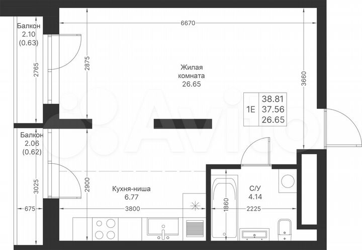Квартира-студия, 38,8 м², 12/24 эт.