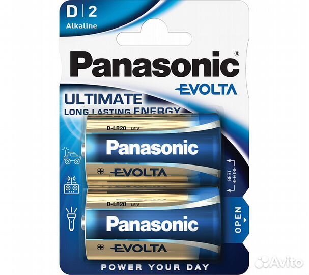Батарейки Panasonic LR20EGE/2BP D щелочные Evolta