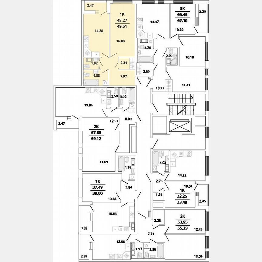 1-к. квартира, 49,5 м², 5/7 эт.