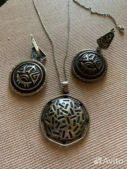 Серьги, кольцо, кулон, цепь аргентум