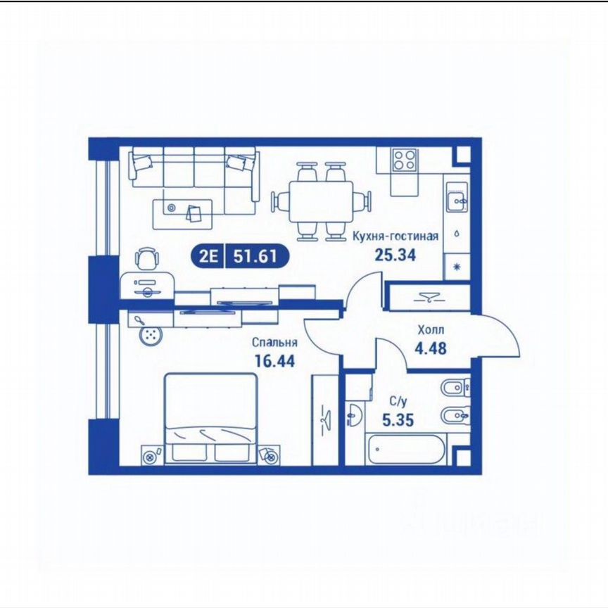 1-к. квартира, 50,5 м², 6/12 эт.