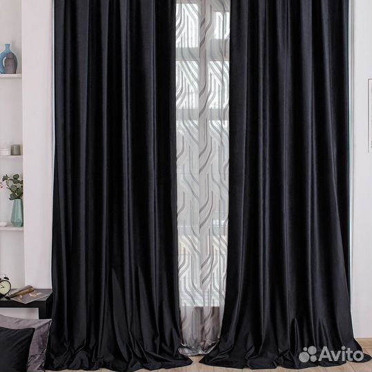 Шторы бархат Беллиссимо черный новые пошив